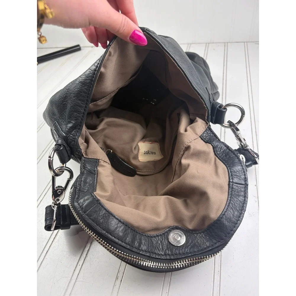 Margot Vintage Y2K Soft Black Leather Shoulder Hobo Boho Fold Over Bag